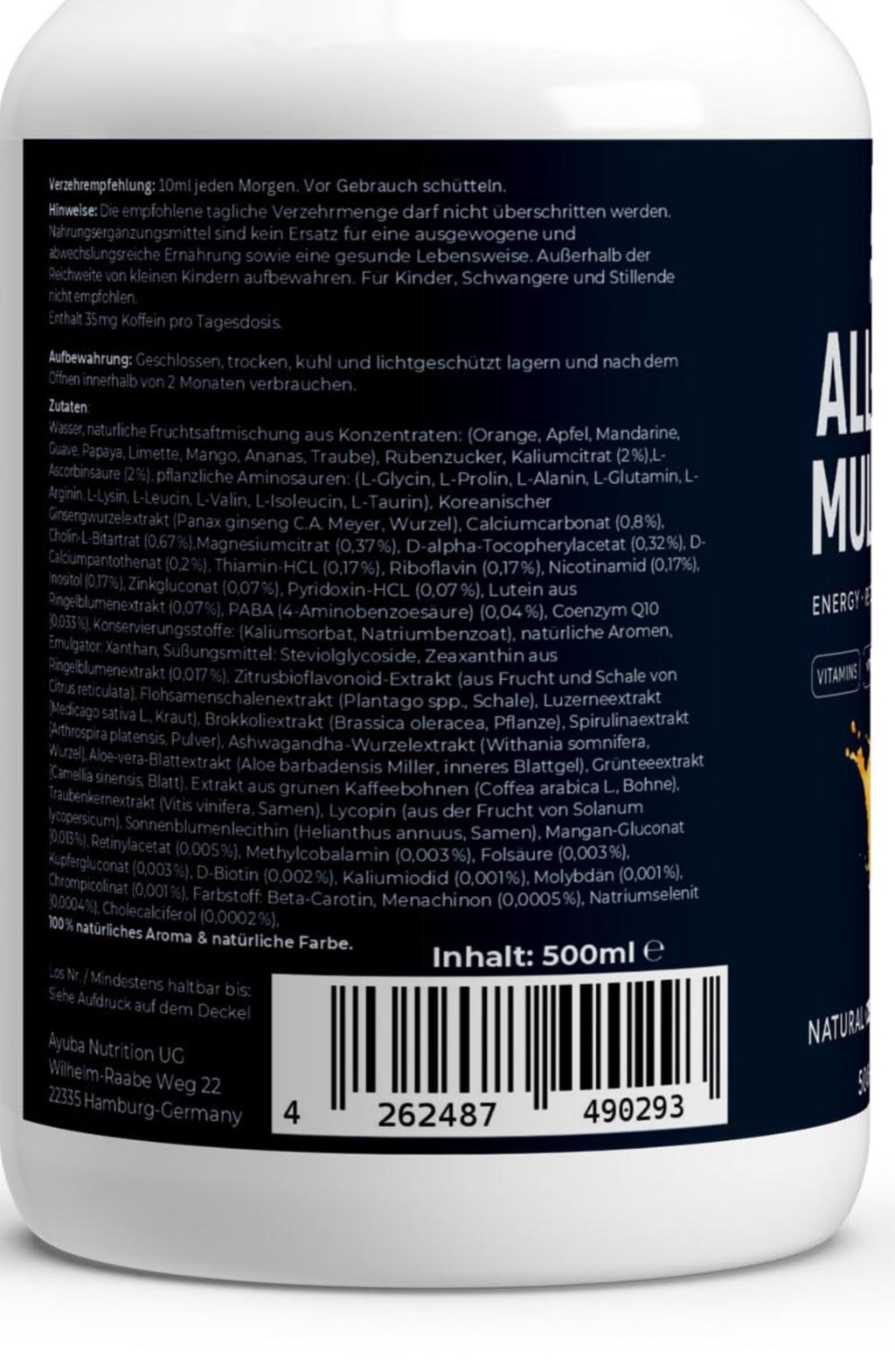 All-In-One Multi Shots - Vitamins, Minerals, Amino Acids & Herb Blend - 50 vegane Shots - Bio Orange - 500ml