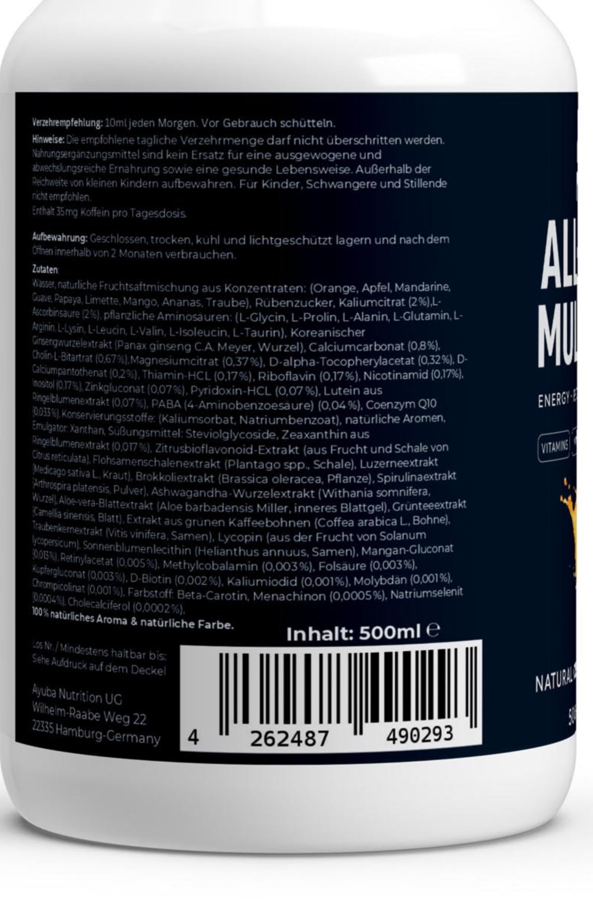 All-In-One Multi Shots - Vitamins, Minerals, Amino Acids & Herb Blend - 50 vegane Shots - Bio Orange - 500ml