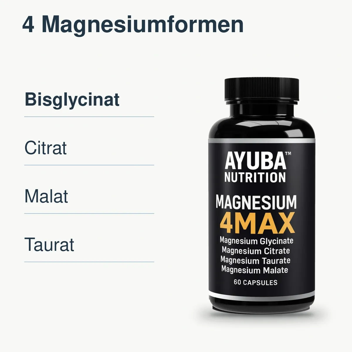 4 Magnesiumformen: Bisglycinat, Citrat, Malat, Taurat