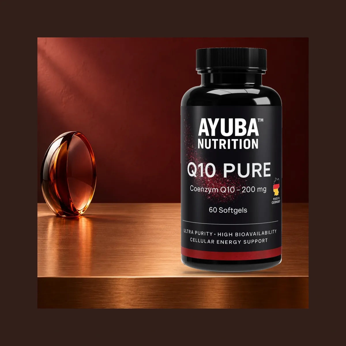 Q10 Pure 200 mg auf Kupfer-Ablage