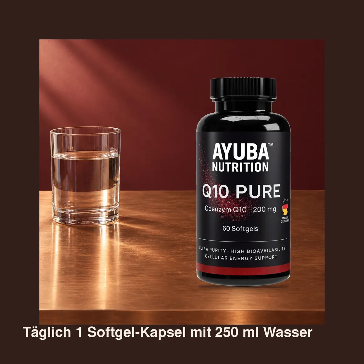Täglich 1 Softgel-Kapsel mit 250 ml Wasser
